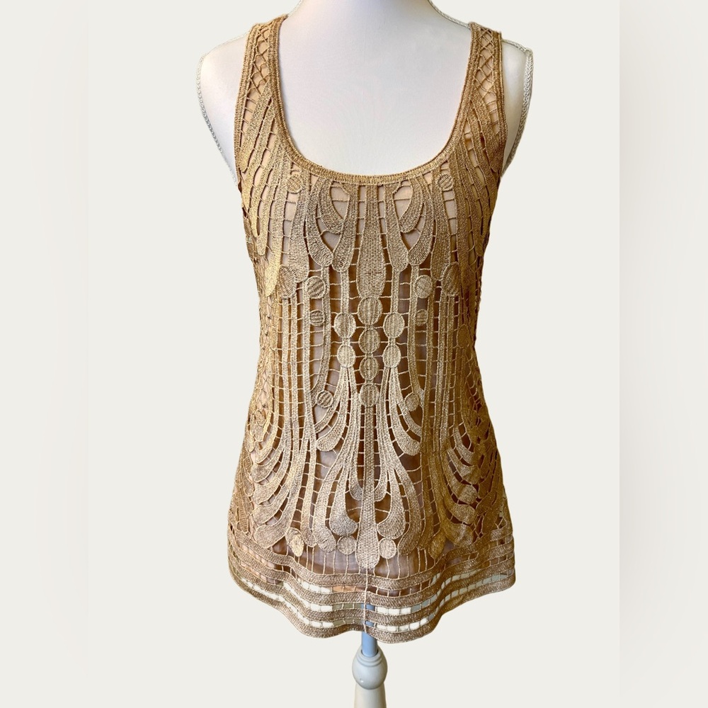 Express Light Lace Detail Beige Knit‎ Top Small Boho Chic Coquette
